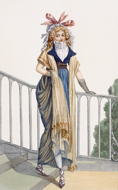 En gåkjole i landlig stil, illustrasjon fra Journal des Dames et des Modes, 1797 av French School