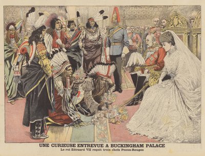 Et nysgjerrig møte på Buckingham Palace (farge litho) av French School