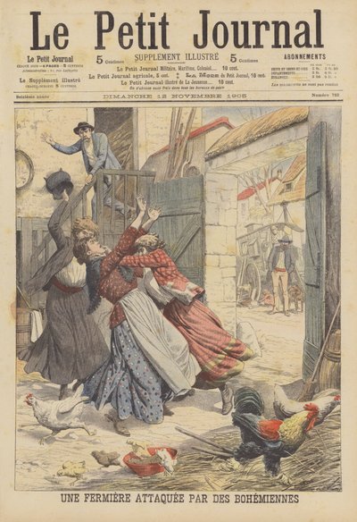 En bonde angrepet av sigøynere (fargelitografi) av French School