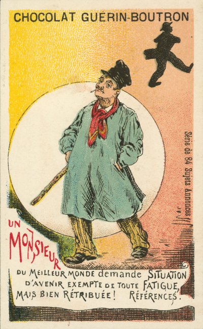 En gentleman som søker godt betalt, lett ansettelse (litho) av French School