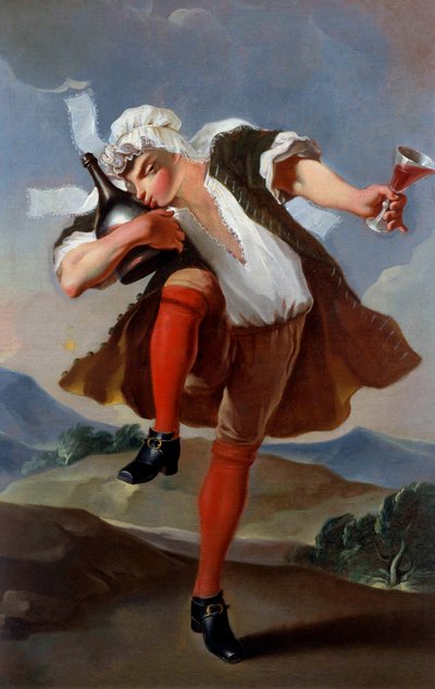 En god flaske vin kjøpmann skilt. Anonymt maleri omkring 1760. Søn. 0,98x0,66 m Paris, Musee Carnavalet - A La Bonne Bottle. Skiltetavle til en vinhandler. Anonymt maleri ca 1760. 0,98 x 0,66 m. Carnavalet-museet, Paris av French School