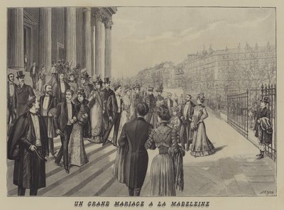 Et storslått bryllup i kirken La Madeleine, Paris (litho) av French School