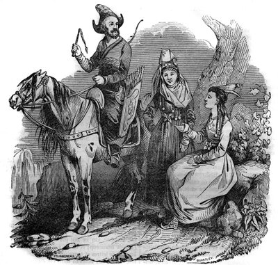 En gruppe kirgisiske (kirgisiske) kosakker i tradisjonell drakt. I "" Den pittoreske butikken"" 1835 av French School