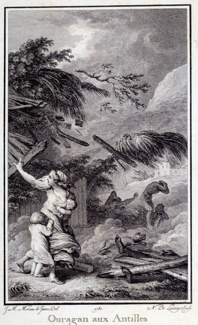 En orkan i Vestindia. Gravering av 1780 Chartres, Museum of Fine Arts av French School