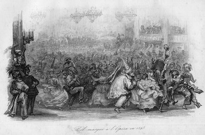 Et maskert ball på Paris Opera i 1843. (“” Le carnival”” sang av Marc-Antoine Madeleine Desaugiers) i “” - CHANS et CHANS POPULES DE LA FRANCE - 1843 - H.- L. DELLOYE, forlegger, LIBRAIRIE DE GARNIER. av French School