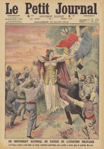 En nasjonal bevegelse til støtte for militær luftfart (farge litho) av French School