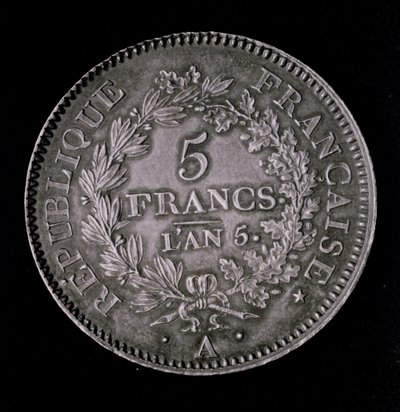 Et pund på tjue soler, tilsvarende den første francen til Den første republikk (forside) (metall) av French School
