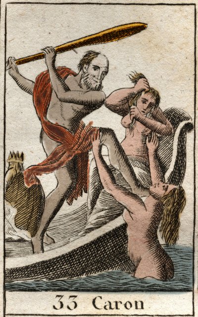 A representation of Charon (or Caron), walking of the Underworld, it allows the deceased to cross the river Acheron (or Styx). (Charon (or Kharon) is the ferryman of the hell, he carries the souls on his boat to cross the river Acheron (or Styx)). From “My av French School