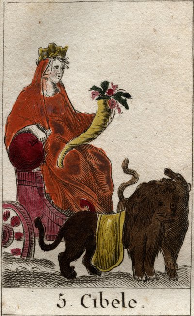 A representation of the divinite Cybele (of Phrygian origin) personifying Mother Nature, she holds a cornucopia in her hands. From “Mythology of Youth” by Pierre Blanchard 1803. av French School