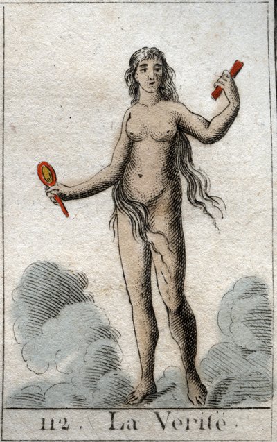 En representasjon av sannhetens gud, en naken ung kvinne med et oppriktig ansikt, hun holder et speil. (Representation of Truth, som en naken ung kvinne med rettferdig ansikt, holder hun et speil). Fra "Mythology of Youth" av Pierre Blanchard 1803. av French School
