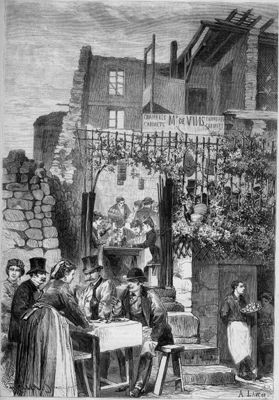 En restaurant i ruinene av slottet Saint Cloud under karnevalet av French School