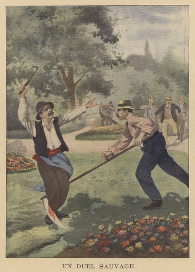 En villmannsduell (fargelitografi) av French School