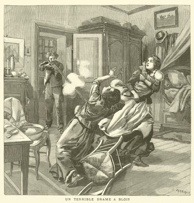 Et forferdelig drap i Blois, Frankrike (gravering) av French School
