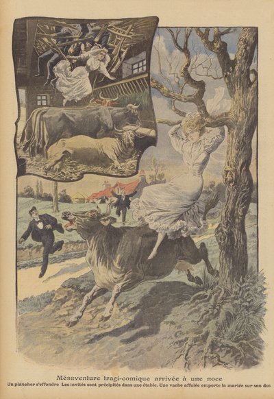 Et tragikomisk bryllupsulykke (fargelitho) av French School