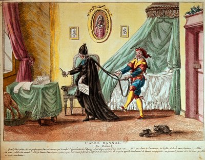Abbé Raynal i et delirium, ca. 1790 (håndfarget etsning) av French School