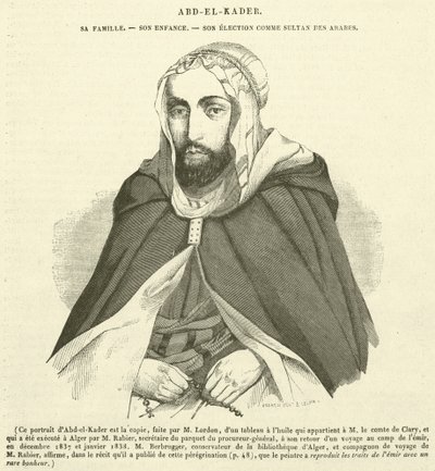 Abd-el-Kader, hans familie, hans barndom, hans valg som sultan av araberne (gravering) av French School