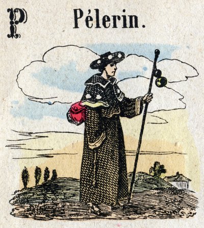 Abecedary. Bokstaven P som Pelerin. Lite encyklopedisk alfabet, populær serie. Epinal avbildning, slutten av 1800-tallet av French School