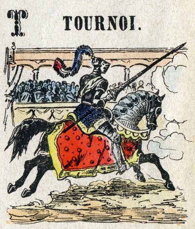 Abecedary. Bokstav T som turnering. Lite encyklopedisk alfabet, populær serie. Epinal avbildning, slutten av 1800-tallet av French School