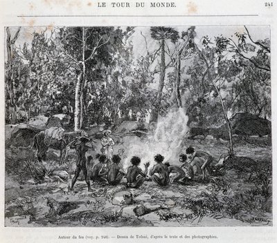 Aboriginer under tilsyn av en nybygger, rundt bålet - i "Tour du Monde"" av French School