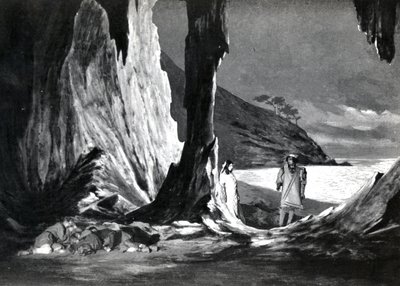 Akt II, Scene 3 av Pelleas et Melisande av Debussy, fra et fotografi av den første produksjonen i april 1902 av operaen på Opera-Comique i Paris, illustrasjon i Theatre magazine, juni, 1902 (l av French School
