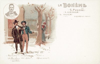 Tredje akt, La Boheme (farge litho) av French School