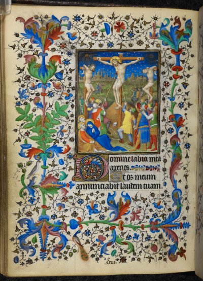Legg til 16997 f.153v Crucifixion, fra Chevalier Hours, ca. 1420 (vellum) av French School