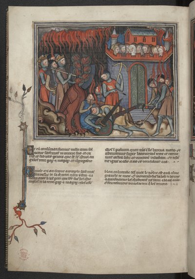 Legg til 17333, f.42v, Miniatyr av himmelens hærer som kjemper mot dragen (Åpenbaring XIX:19-20), fra Apocalypse (
