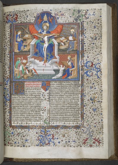 Legg til 18857, f.148 Treenigheten og de fire evangelistene (vellum) av French School