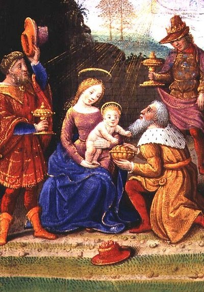 Legg til 35214 f.62v Adoration of the Magi, fra en timebok, Paris av French School