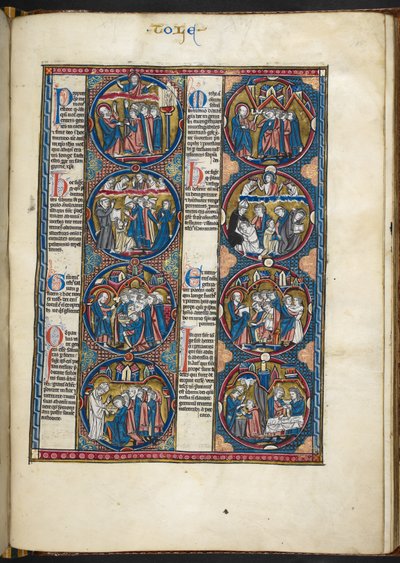 Legg til MS Harley 1527, f.105r, miniatyrer fra Bible moralisée (vellum) av French School