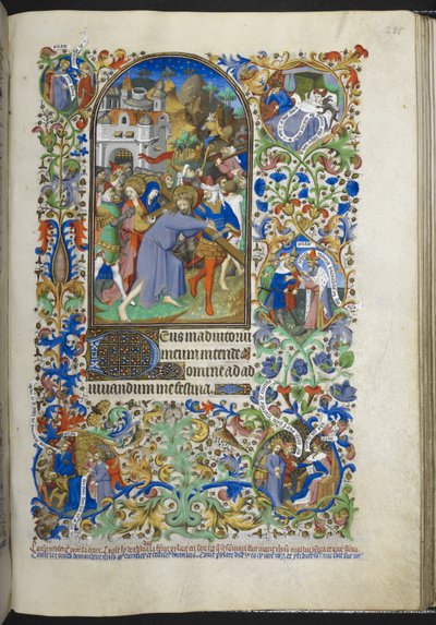 Legg til Ms 18850 f.235r, Hours of the Passion [Sext], Kristus som bærer korset, fra Book of Hours (The Bedford Hours) c.1410-30 (blekk, farge og gull på vellum) av French School