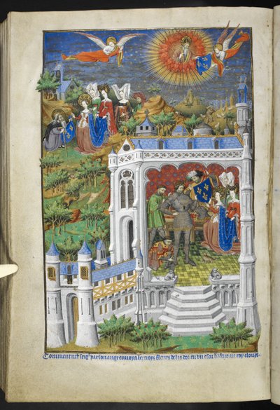 Legg til Ms 18850 f.288v, Legend of the Fleurs de Lys, fra Book of Hours (The Bedford Hours) c.1410-30 (blekk, farge og gull på vellum) av French School