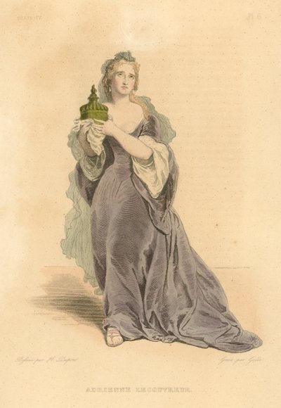 Adrienne Lecouvreur (farget gravering) av French School