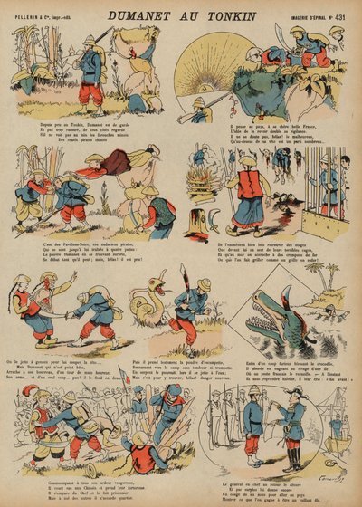 Adventures of Dumanet, en fransk soldat, i Tonkin (farget gravering) av French School