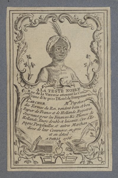 Annonse for A la Teste Noire-skrivere, Paris, 1756 av French School