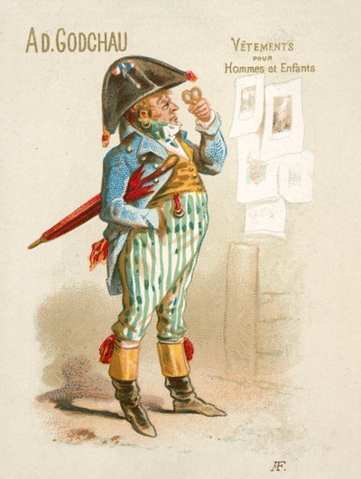 Annonse for Ad Godchau herre- og barneklær (chromolitho) av French School