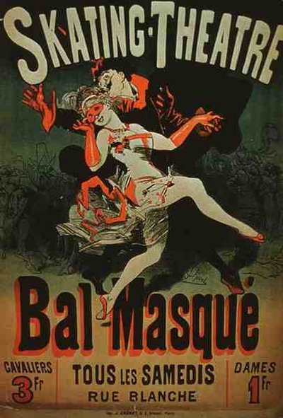 Annonse for en "Maskeball for skøyteater" (litho i farge) av French School