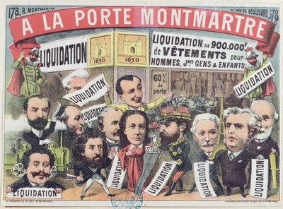Annonse for et klessalg på varehuset La Porte Montmartre i Paris, ca. 1880 av French School