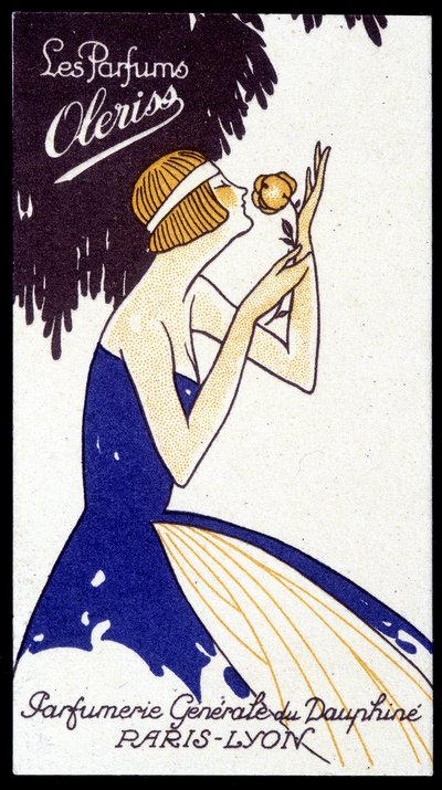 Reklamekort for Oleriss-parfymer fra Perfumerie Générale du Dauphiné. av French School