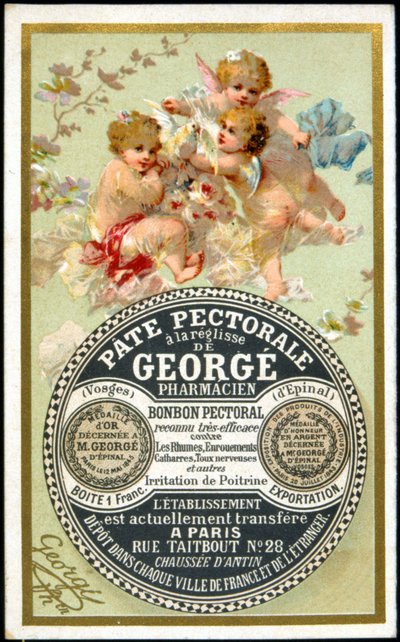 Reklamekort for brystpasta med lakris av Georgé Pharmacien. sd. 1800-tallet. av French School