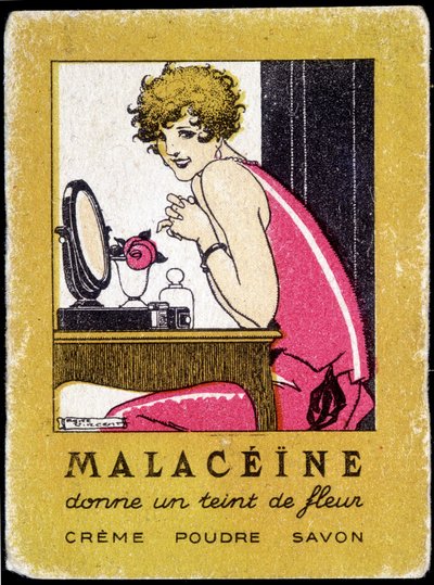 Reklamepostkort for Malacéíne skjønnhetsprodukter. rundt 1920. av French School