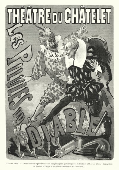 Illustrert plakat som representerer to av hovedpersonene i eventyret Les Pilules du Diable, Seringuinos og Sottinez (gravering) av French School