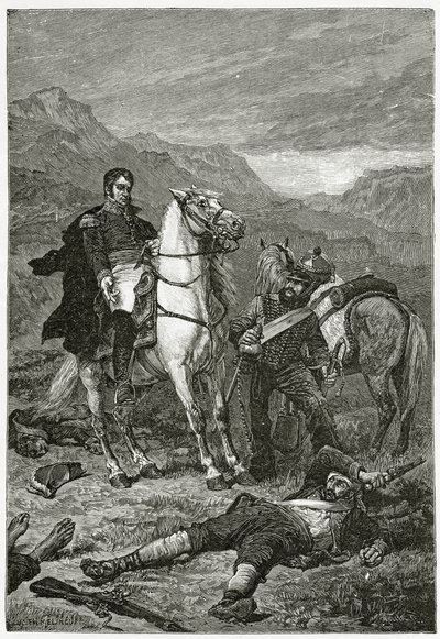 Etter slaget, 1800-tallet (bw-gravering) av French School