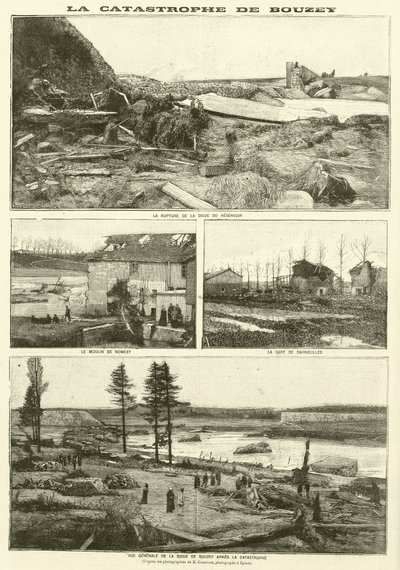 Etterdønningene av Bouzey-flomkatastrofen, Frankrike (gravering) av French School