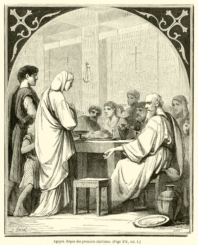 Agapes, måltid til de første kristne (gravering) av French School
