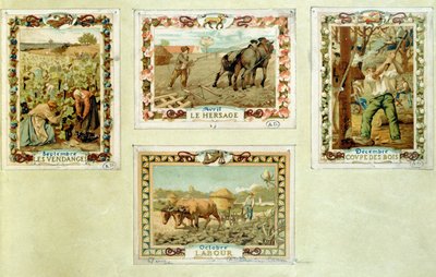 Landbrukskalender som viser de forskjellige sesongene med jordbruk, slutten av 1800-tallet av French School