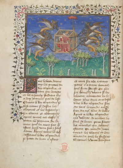 Alexanders griffindrevne flymaskin, ca. 1420–25 (farge på pergament) av French School