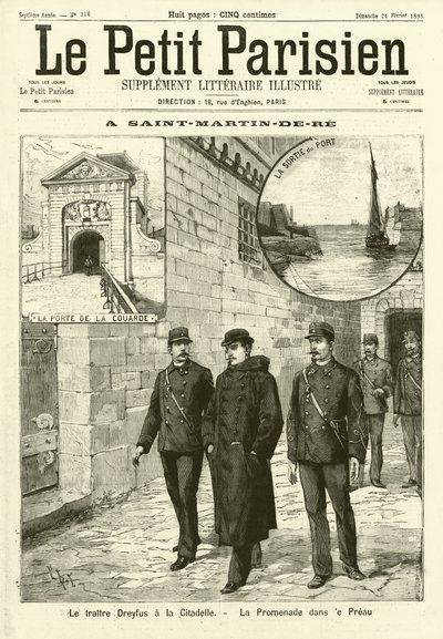 Alfred Dreyfus i fengsel i Saint-Martin-de-Re, Frankrike (gravering) av French School