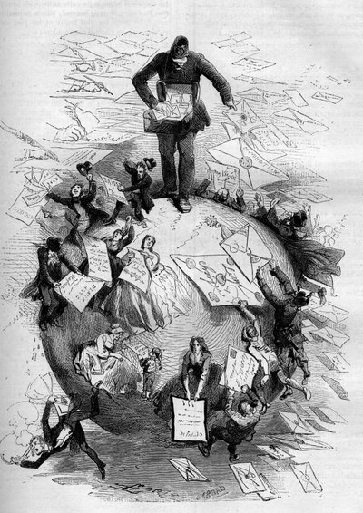Allegory of the postman distributing his mail. av French School