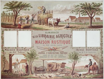 Almanakk som illustrerer tradisjonelle og moderne jordbruksmetoder. ca. 1870-80 av French School